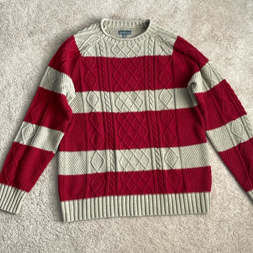 L.L. Bean Red and Cream Striped Sweater
